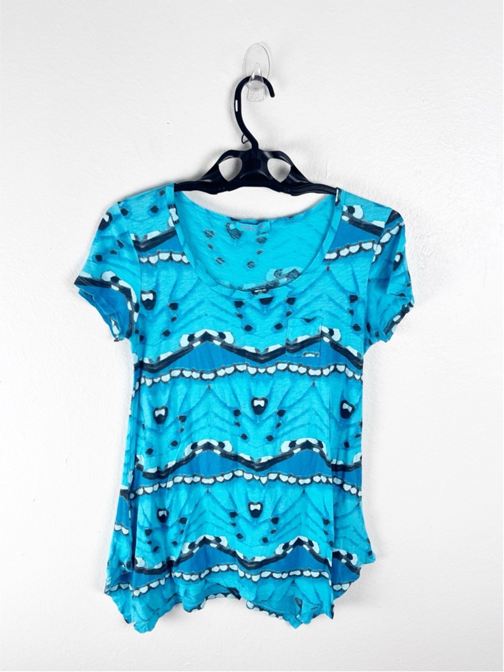 FRESH PRODUCE 100% Cotton Tie Dye Short Sleeves Sharkbite Hem Tunic Top Small